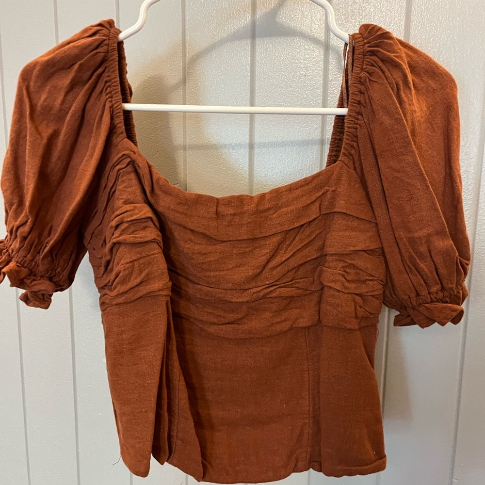 Burnt Orange Puff Sleeve Blouse